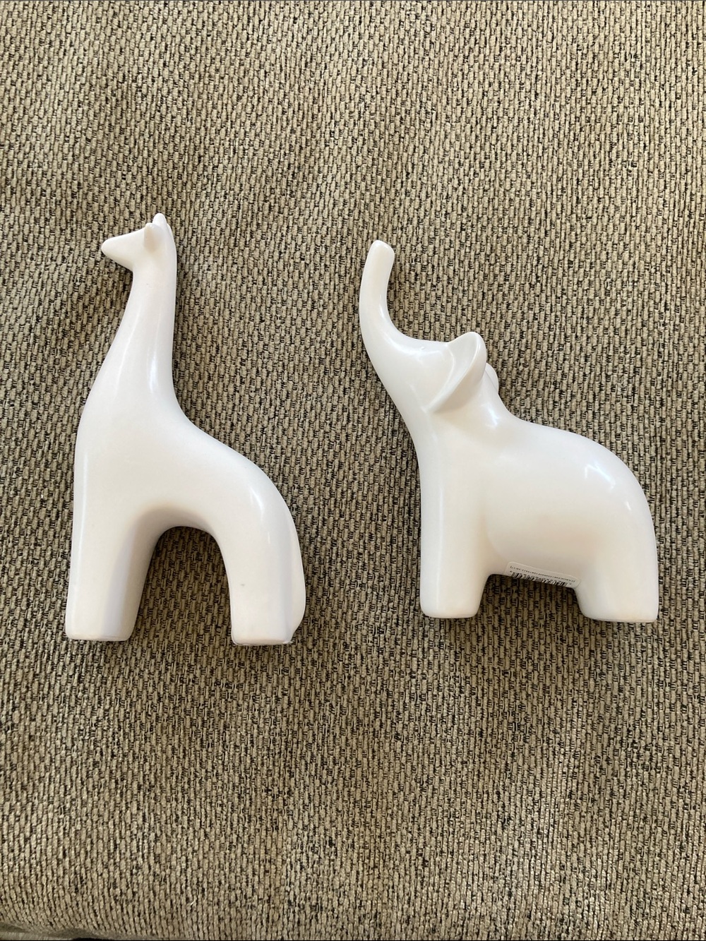 White Ceramic Giraffe and Elephant Figurine Set - Minimal Home Decor